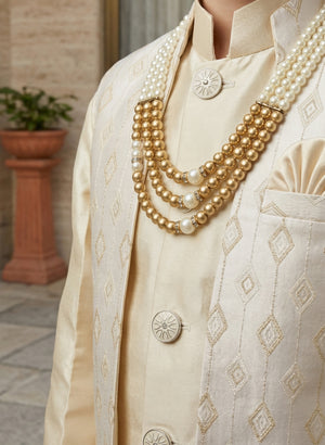 Ahhaaaa Boys 2-Piece Attached Jacket & Kurta Set with Diamond Motifs