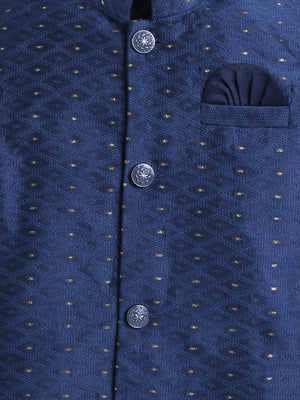 Ahhaaaa Woven Self-Design Boys Sherwani in Bottle Green | Kids Kurta Pajama Set with Mala for Festive Party