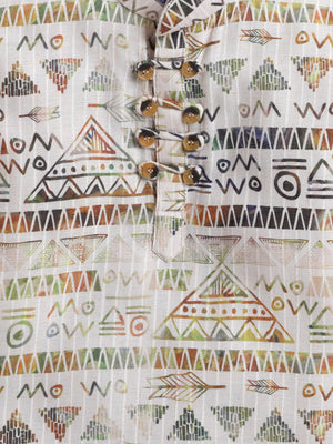 Ahhaaaa Boys' Ethnic Printed Cotton Blend Full Sleeve Kurta Shirt - Casual Traditional Wear for Kids