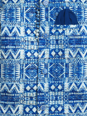 Ahhaaaa Boys' Cotton Geometric Print Jodhpuri Bandhgala Suit Set | Kids Indo-Western Ethnic Wear for Festive & Wedding Season