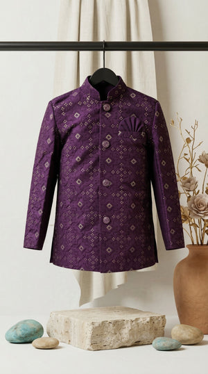 Ahhaaaa Boys Designer Jodhpuri Bandhgala Suit Set - Wine, Pink, Cream (2-11 Years)