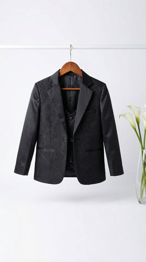 Ahhaaaa Boys Luxury 3-Piece Textured Coat Suit Set (Available in Wine, Black, Navy)