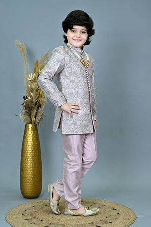 Ahhaaaa Boys Printed Jacquard Indo Western Sherwani Set Jodhpuri Suit Style Kurta Pyjama for kids