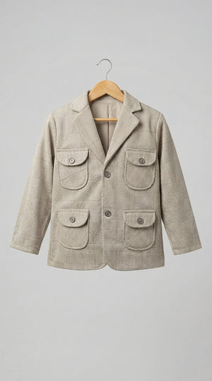 Ahhaaaa Boys' Japani Silk Indo-Western Safari Suit Set (Beige and Grey)