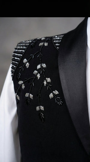 Ahhaaaa Boys Premium Black Japani Silk Tuxedo Set with Sequin Detail (2-8 Years)