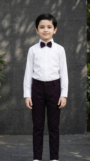 Ahhaaaa Boys 3-Piece Formal Waistcoat Suit Set with Shirt & Bow Tie - Black, Navy, Wine (2-8 Years)