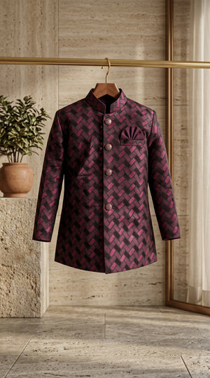 Ahhaaaa Boys Designer Basket-Weave Jodhpuri Suit Set - Wine, Green, Navy (2-11 Years)