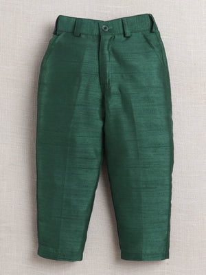 Ahhaaaa Woven Self-Design Boys Sherwani in Bottle Green | Kids Kurta Pajama Set with Mala for Festive Party