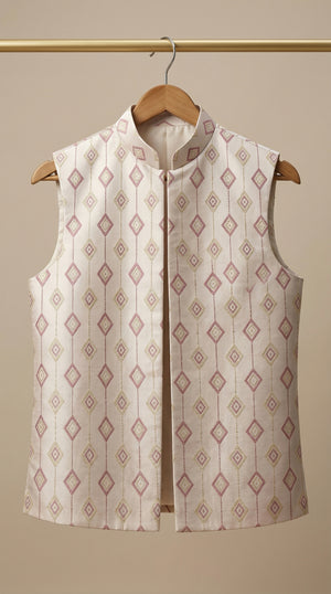 Ahhaaaa Boys 2-Piece Attached Jacket & Kurta Set with Diamond Motifs
