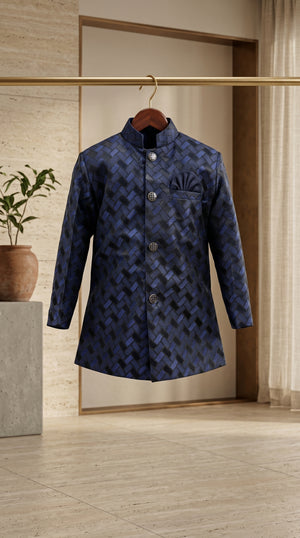 Ahhaaaa Boys Designer Basket-Weave Jodhpuri Suit Set - Wine, Green, Navy (2-11 Years)