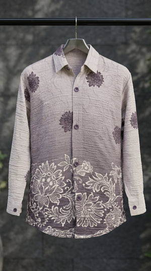 Ahhaaaa Boys Designer Textured Ombre Floral Shirt & Cargo Pant Set - Blue, Grey, Purple (2-8 Years)