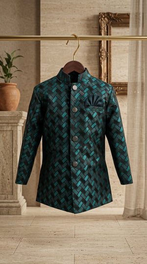Ahhaaaa Boys Designer Basket-Weave Jodhpuri Suit Set - Wine, Green, Navy (2-11 Years)