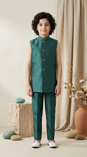 Ahhaaaa Boys 3-Piece Designer Indo-Western Jacket & Kurta Set - Blue, Gold, Maroon (2-11 Years)