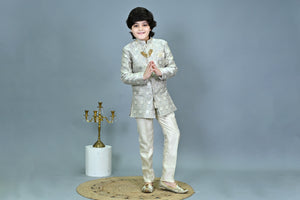 Ahhaaaa Boys Printed Jacquard Indo Western Sherwani Set Jodhpuri Suit Style Kurta Pyjama for kids