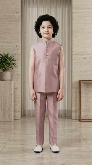 Ahhaaaa Boys 3-Piece Floral Zari Jacket, Sleeveless Kurta & Trouser Set - Blue, Pink, Turquoise