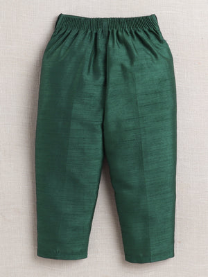 Ahhaaaa Woven Self-Design Boys Sherwani in Bottle Green | Kids Kurta Pajama Set with Mala for Festive Party