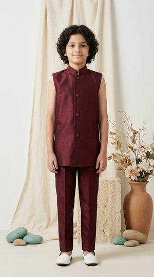 Ahhaaaa Boys 3-Piece Designer Indo-Western Jacket & Kurta Set - Blue, Gold, Maroon (2-11 Years)