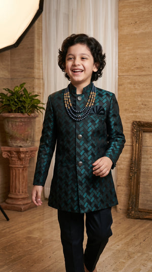 Ahhaaaa Boys Designer Basket-Weave Jodhpuri Suit Set - Wine, Green, Navy (2-11 Years)