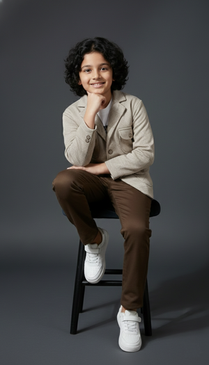 Ahhaaaa Boys' Japani Silk Indo-Western Safari Suit Set (Beige and Grey)