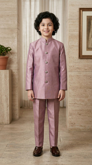 Ahhaaaa Boys 2-Piece Attached Jacket & Kurta Set with Diamond Motifs