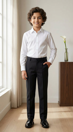 Ahhaaaa Boys' Black Party Wear Tuxedo Suit | Waistcoat, White Shirt & Pant Set