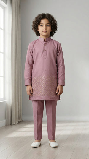 Ahhaaaa Boys 3-Piece Indo-Western Set with Embroidered Jacket & Kurta - Black, Pink, White (2-11 Years)