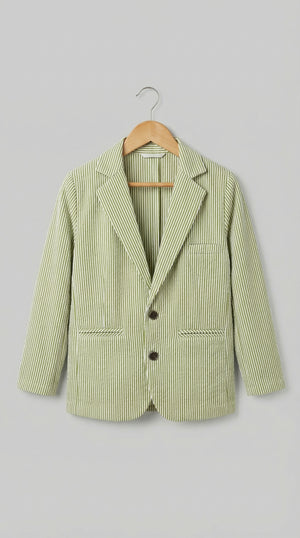 Ahhaaaa Boys' Luxury Japani Silk Striped Indo-Western Blazer & Trouser Set (Ages 2-8Y)