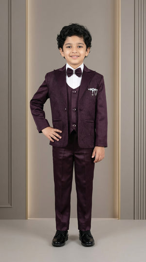 Ahhaaaa Boys Luxury 3-Piece Textured Coat Suit Set (Available in Wine, Black, Navy)