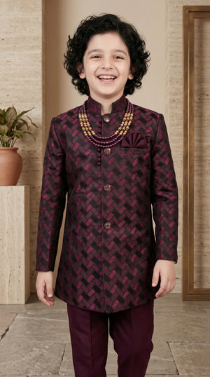 Ahhaaaa Boys Designer Basket-Weave Jodhpuri Suit Set - Wine, Green, Navy (2-11 Years)