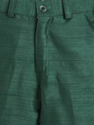 Ahhaaaa Woven Self-Design Boys Sherwani in Bottle Green | Kids Kurta Pajama Set with Mala for Festive Party