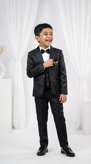 Ahhaaaa Boys Luxury 3-Piece Textured Coat Suit Set (Available in Wine, Black, Navy)
