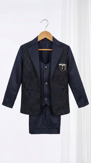 Ahhaaaa Boys Luxury 3-Piece Textured Coat Suit Set (Available in Wine, Black, Navy)