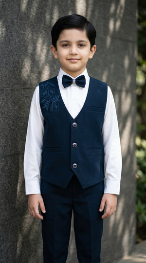 Ahhaaaa Boys 3-Piece Formal Waistcoat Suit Set with Shirt & Bow Tie - Black, Navy, Wine (2-8 Years)