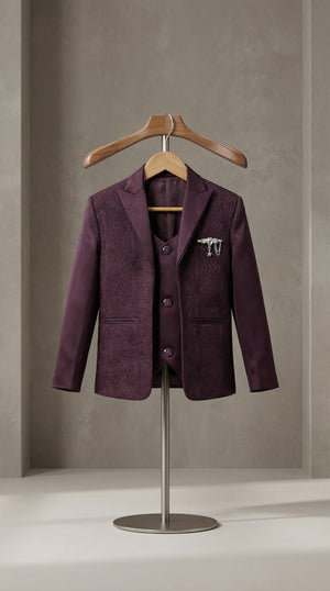Ahhaaaa Boys Luxury 3-Piece Textured Coat Suit Set (Available in Wine, Black, Navy)