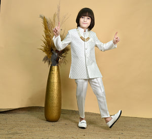 Ahhaaaa Royal Prince Jodhpuri Suit for Boys | Kids Festive Bandhgala with Mala | Art Silk Indo-Western Wedding Outfit