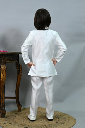 Ahhaaaa Boys' Jodhpuri Bandhgala Suit Set with Mala | Kids Jacquard Weave Ethnic Wedding Dress