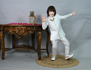 Ahhaaaa Boys' Jodhpuri Bandhgala Suit Set with Mala | Kids Jacquard Weave Ethnic Wedding Dress