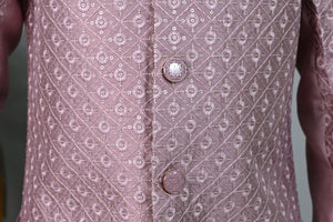 Ahhaaaa Boys' Jodhpuri Bandhgala Suit Set with Mala | Kids Jacquard Weave Ethnic Wedding Dress