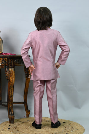 Ahhaaaa Boys' Jodhpuri Bandhgala Suit Set with Mala | Kids Jacquard Weave Ethnic Wedding Dress