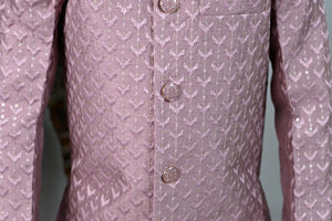 Ahhaaaa Boys' Woven Jacquard Jodhpuri Bandhgala Suit Set with Pearl Mala | Kids Indo-Western Ethnic Festive Dress