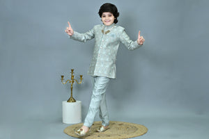 Ahhaaaa Boys Printed Jacquard Indo Western Sherwani Set Jodhpuri Suit Style Kurta Pyjama for kids