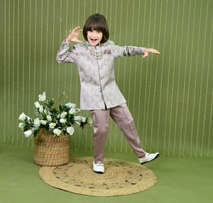 Ahhaaaa Boys Jodhpuri Sherwani Suit – 2 Piece Jacquard Set