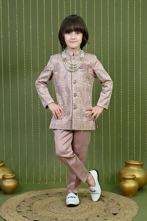 Ahhaaaa Boys Jodhpuri Sherwani Suit – 2 Piece Set with Embroidered Sequin Work Pink