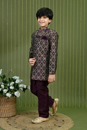 Ahhaaaa Boys Jodhpuri Sherwani Suit – 2 Piece Jacquard with Sequin Embroidery