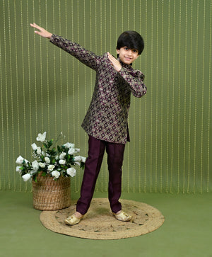 Ahhaaaa Boys Jodhpuri Sherwani Suit – 2 Piece Jacquard with Sequin Embroidery