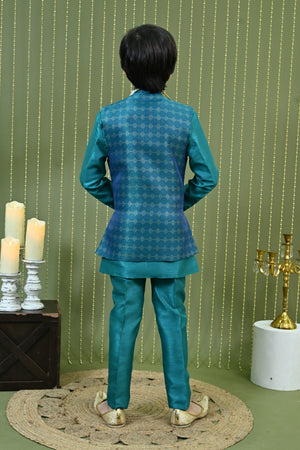 Ahhaaaa Boys Indo-Western Sherwani Kurta Set with Nehru Jacket & Maala – Kids Ethnic Party Wear