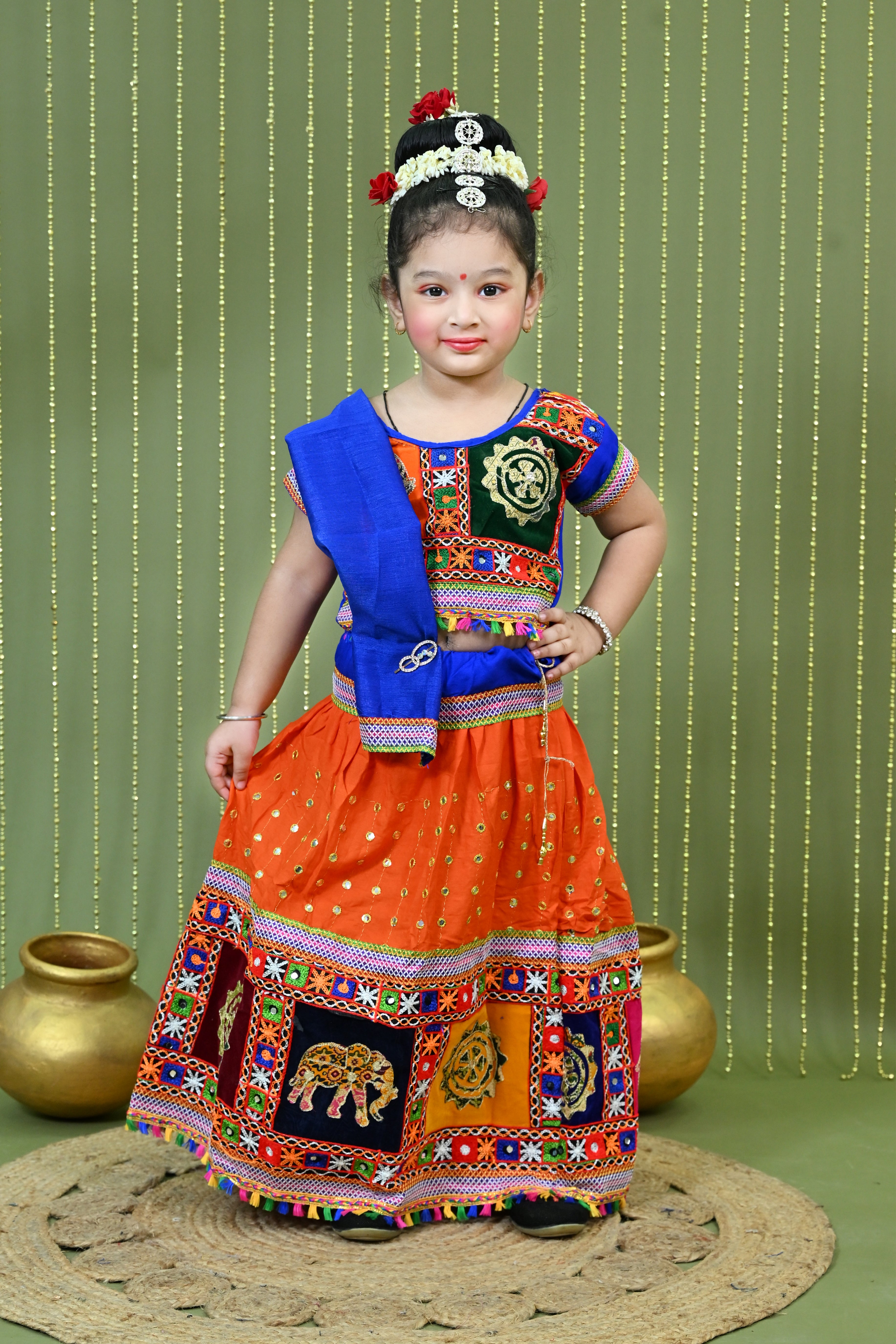 Kids Ethnic Wear Lehenga Choli for Girls | Gujarati Dandiya Raas Dress with Embroidery