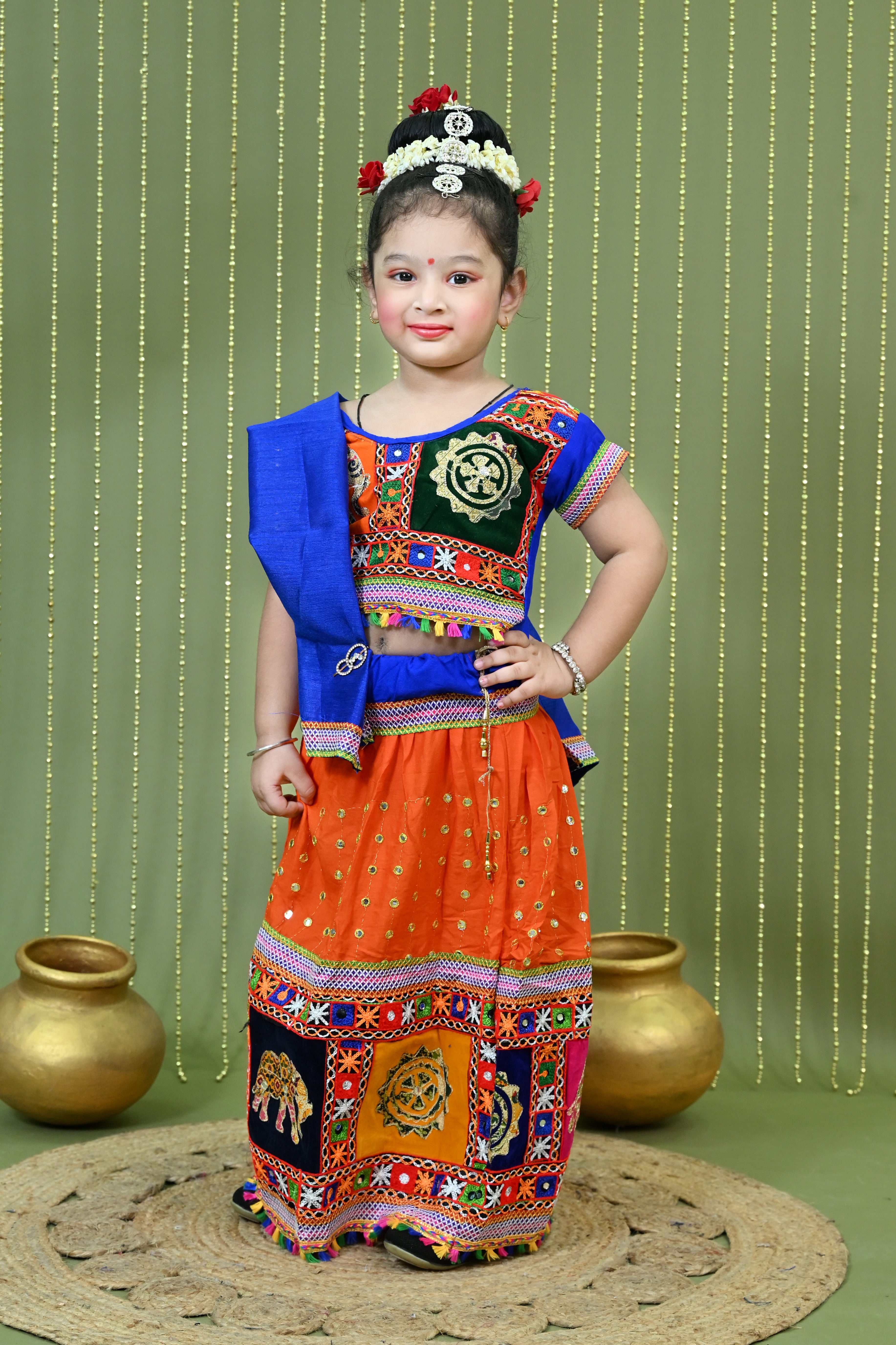 Kids Ethnic Wear Lehenga Choli for Girls | Gujarati Dandiya Raas Dress with Embroidery
