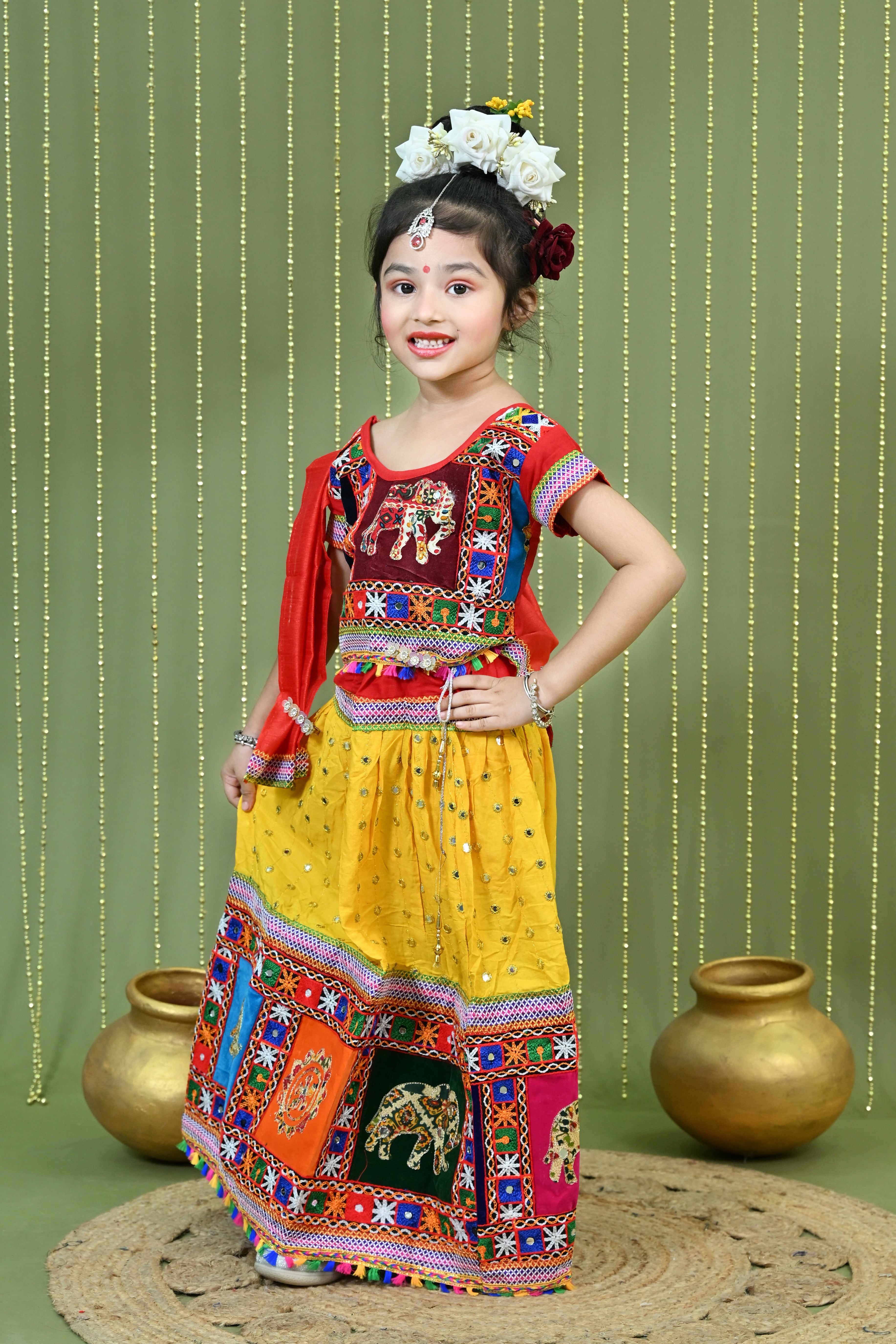 Kids Ethnic Wear Lehenga Choli for Girls | Gujarati Dandiya Raas Dress with Embroidery