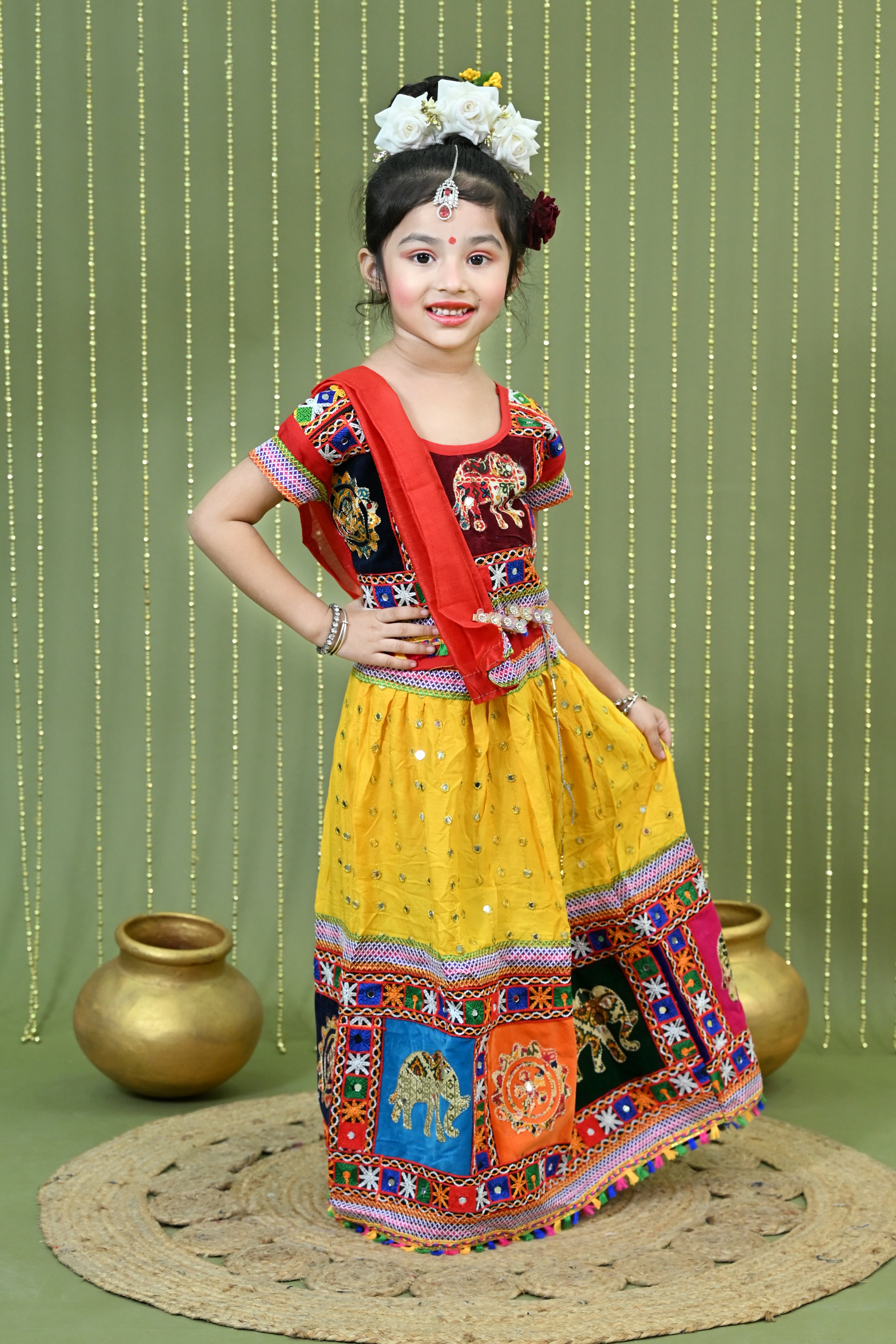 Kids Ethnic Wear Lehenga Choli for Girls | Gujarati Dandiya Raas Dress with Embroidery